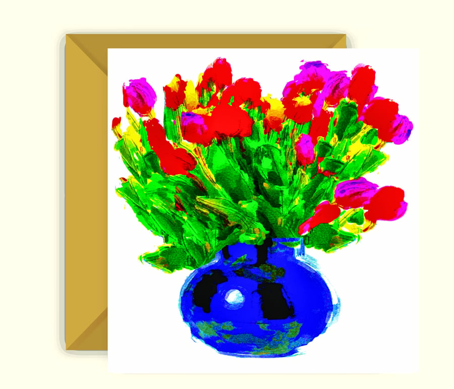 Bright, Colourful Tulips in a Vase Greeting, Birthday Card