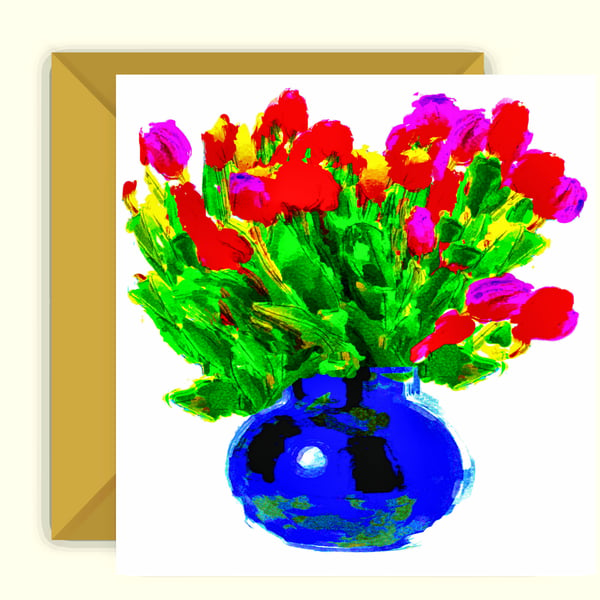 Bright, Colourful Tulips in a Vase Greeting, Birthday Card