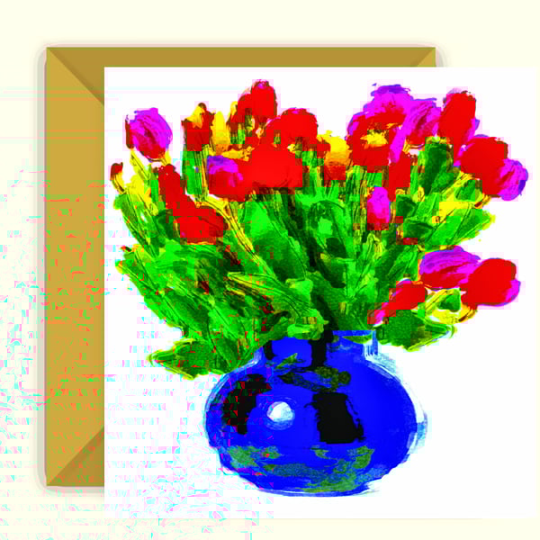 Bright, Colourful Tulips in a Vase Greeting, Birthday Card