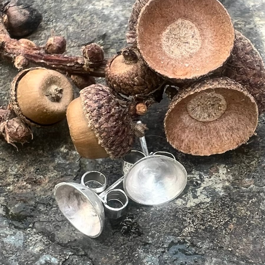 Silver Acorn Cup Studs
