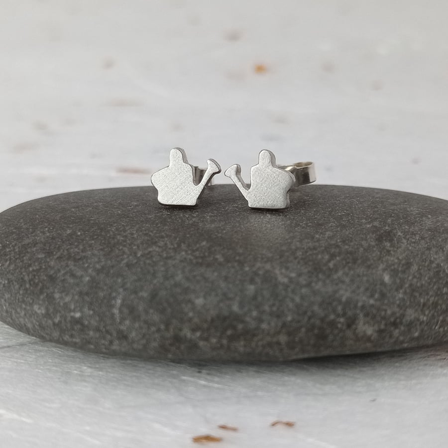 Recycled sterling silver watering can earrings - gift for a gardener