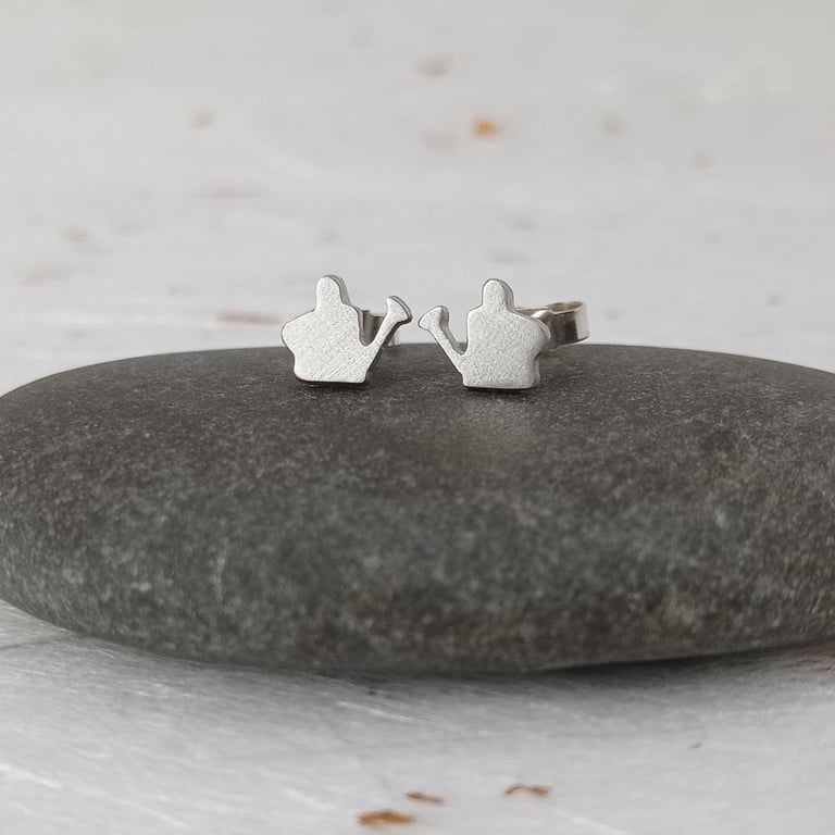 Recycled sterling silver watering can earrings - gift for a gardener