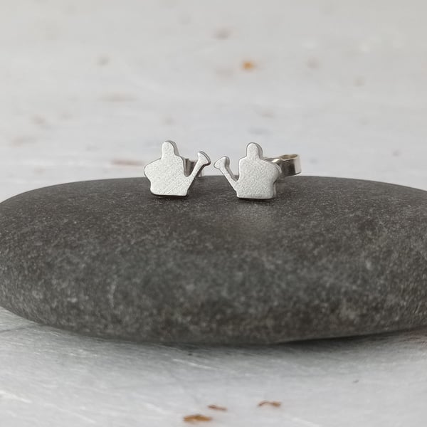 Recycled sterling silver watering can earrings - gift for a gardener