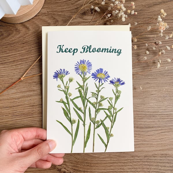 Real Pressed Flower Keep Blooming Card Birthday card For Wife For Mum For Women 