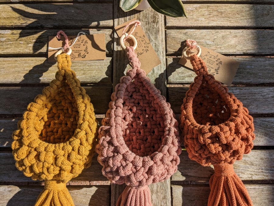 Beautiful Bundle Three Eco Cotton Macramé Hanging Basket Plant Pot Holders