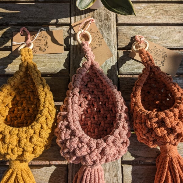 Beautiful Bundle Three Eco Cotton Macramé Hanging Basket Plant Pot Holders