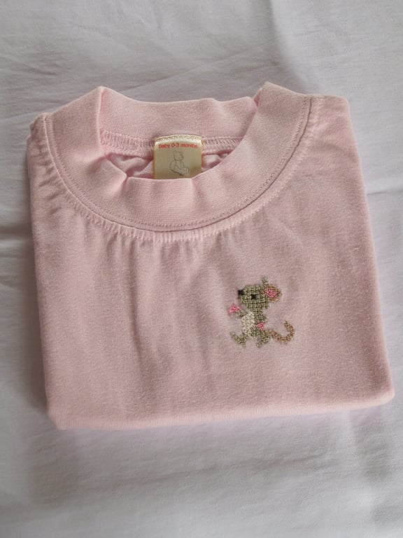 Mouse, T-shirt, age 0-3 months, hand embroidered
