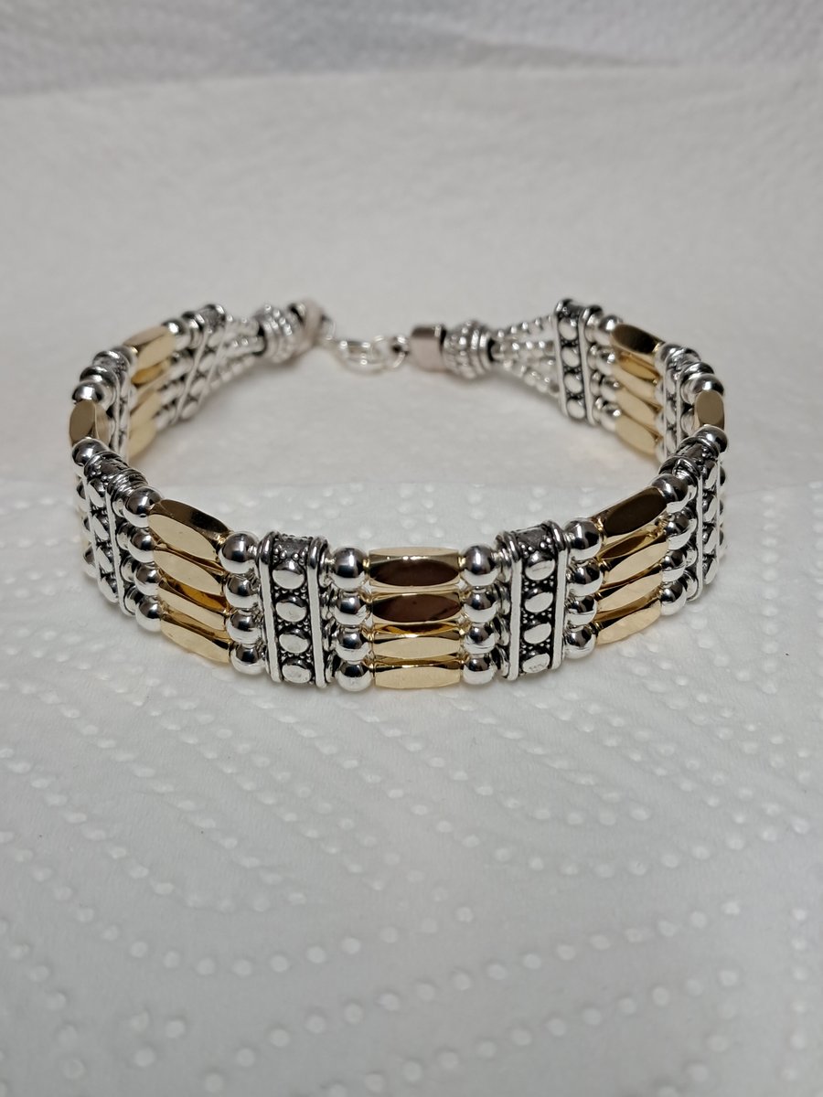 Leather Gold Silver Gate Bracelet