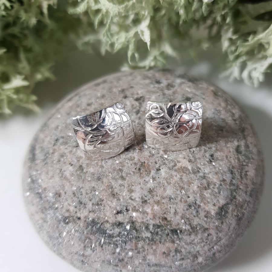  Sterling Silver Domed Square Curved Stud Earrings Minimalist Studs Free UK PP