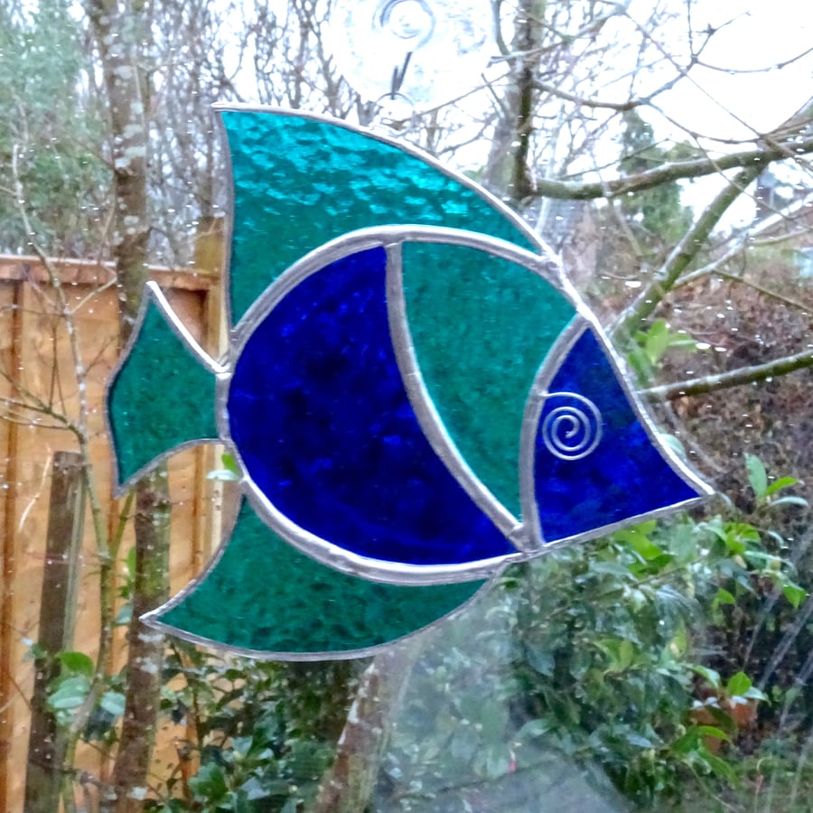 Stained Glass Fish Suncatcher - Teal and Blue