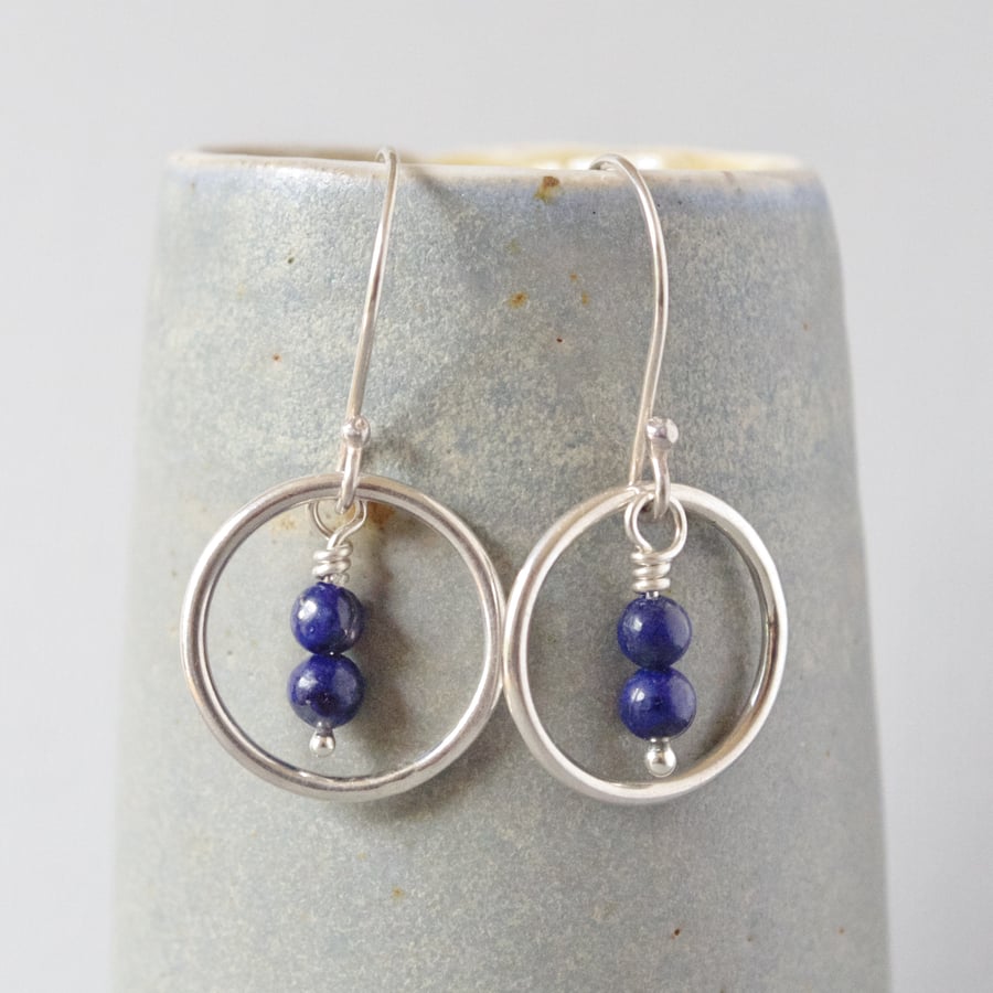 Midnight Blue Lapis Lazuli Earrings With Sterling Silver Fasteners 