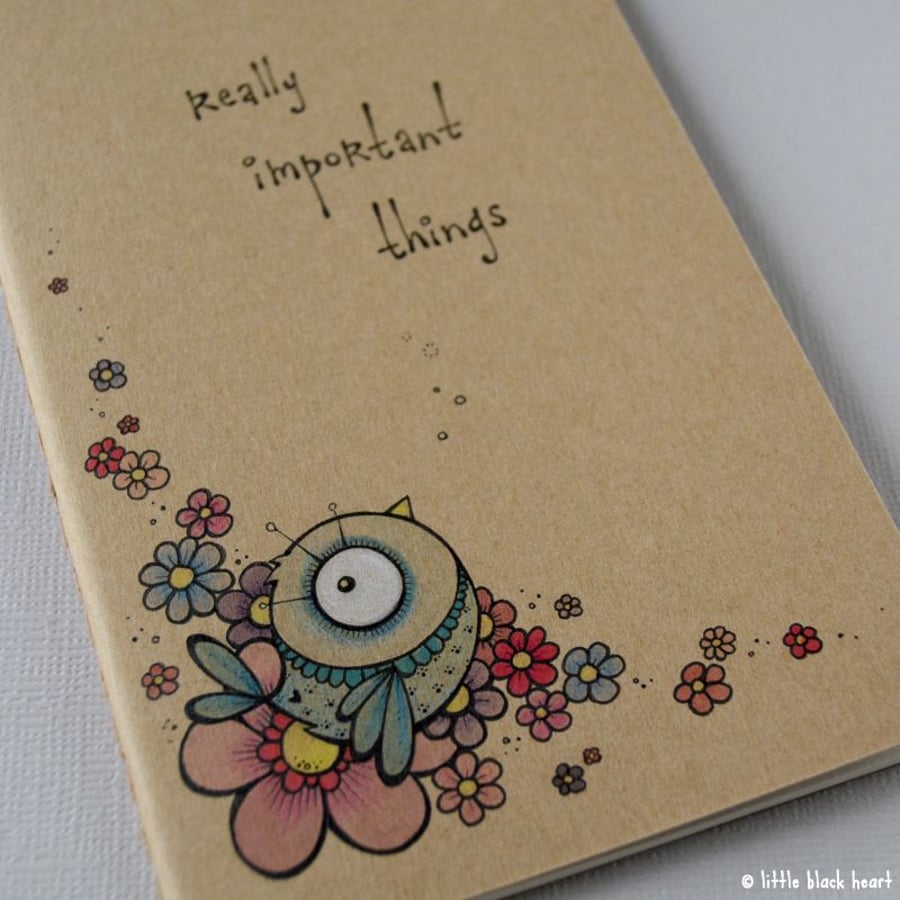 pocket notebook with original illustration - important things