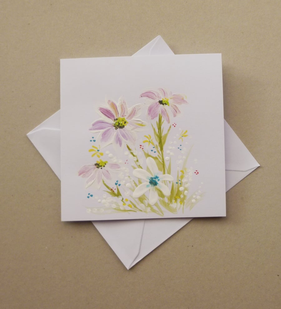 original art hand painted daisies blank greetings card ( ref F 845 A2 )