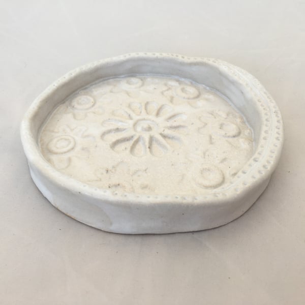 Soap dish, ceramic dish, ring dish, white trinket dish, handmade pottery