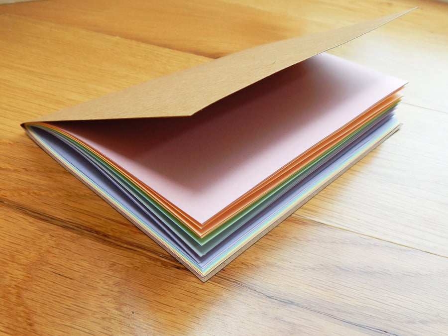 Rainbow Pastel Notebook, A6, 4" x 6" brown kraft notebook with rainbow pages 