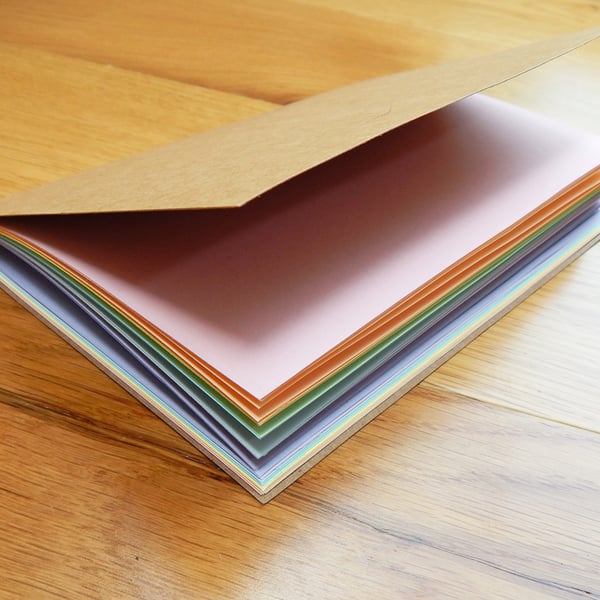 Rainbow Pastel Notebook, A6, 4" x 6" brown kraft notebook with rainbow pages 