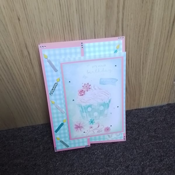 Cupcake Birthday Card, It's Your Birthday, Happy Birthday Card, Cake & Candles
