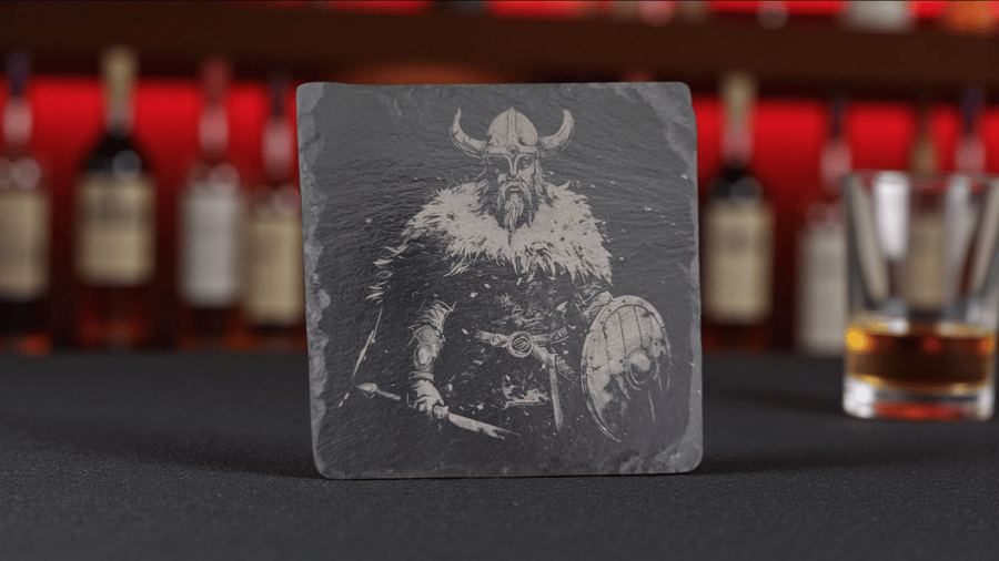 Viking Warrior Slate Coaster – 10x10cm Engraved Norse Design