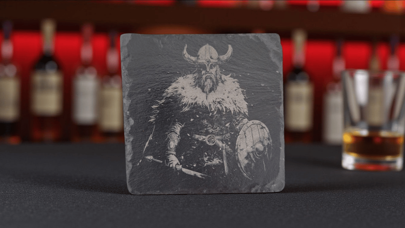 Viking Warrior Slate Coaster – 10x10cm Engraved Norse Design