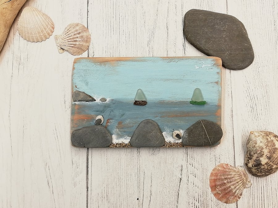 Pebble Seagull palletwood plaque picture 