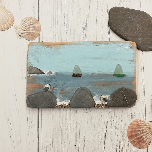 Pebble Seagull palletwood plaque picture 