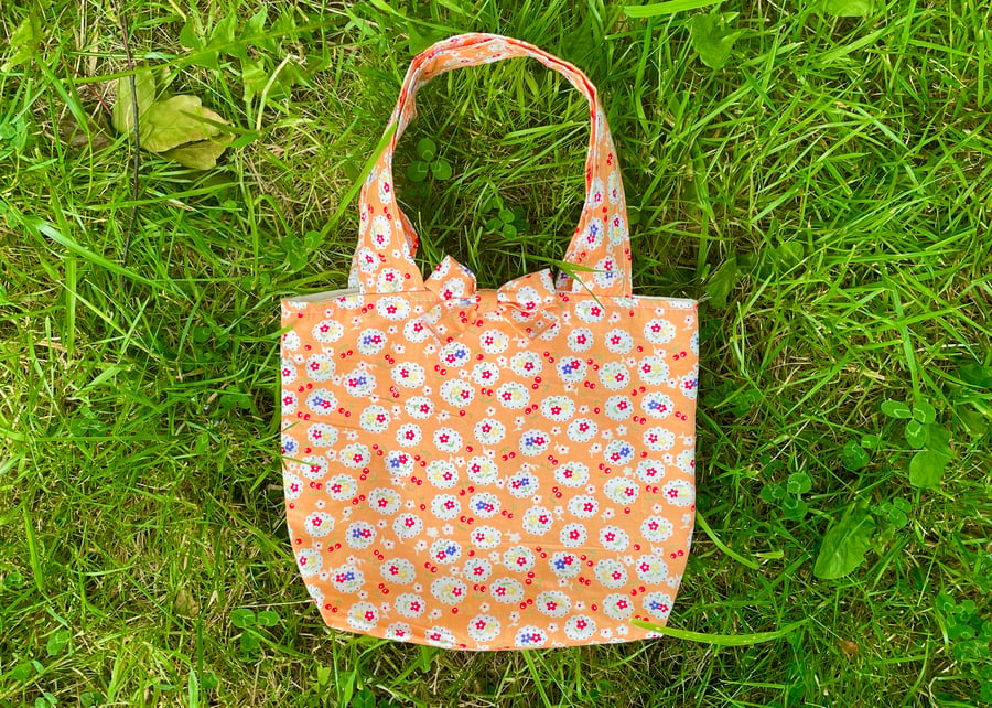 Tangerine Floral Bag, Mini Tote Bag, Kids Tote Bag, Recycled Fabric, Orange