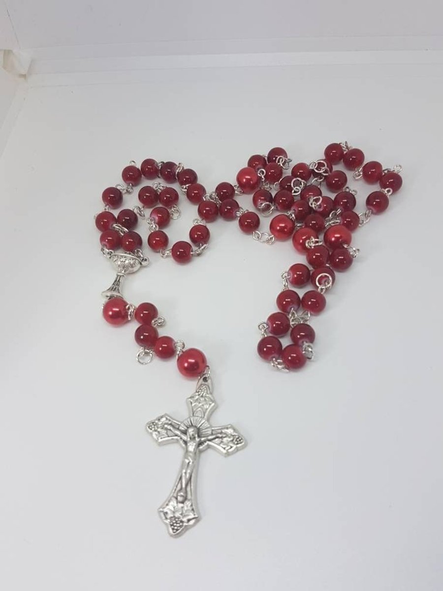 Handmade rosary. Beautiful rosary beads necklace. Crucifix cross pendant