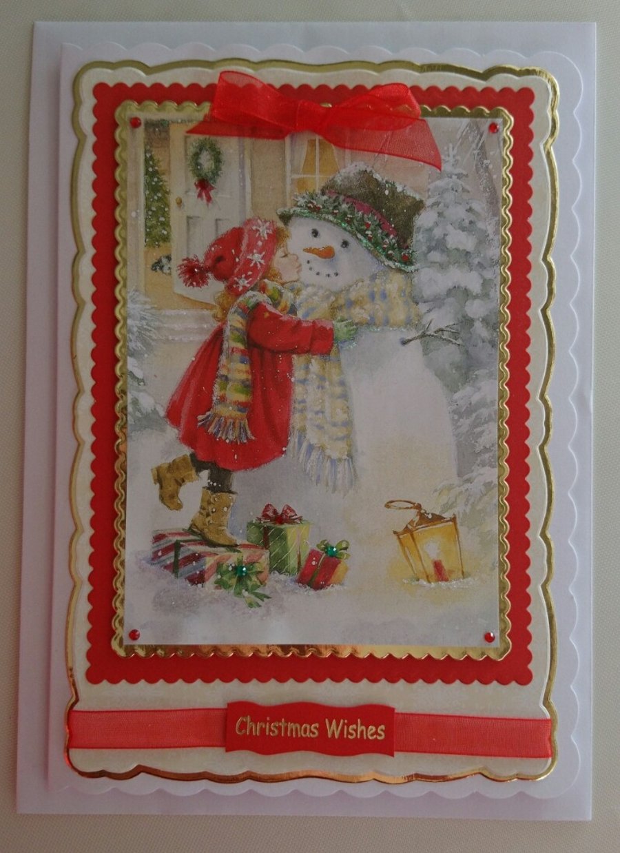 Handmade Christmas Card Snowman Hugs Kisses and Christmas Wishes!