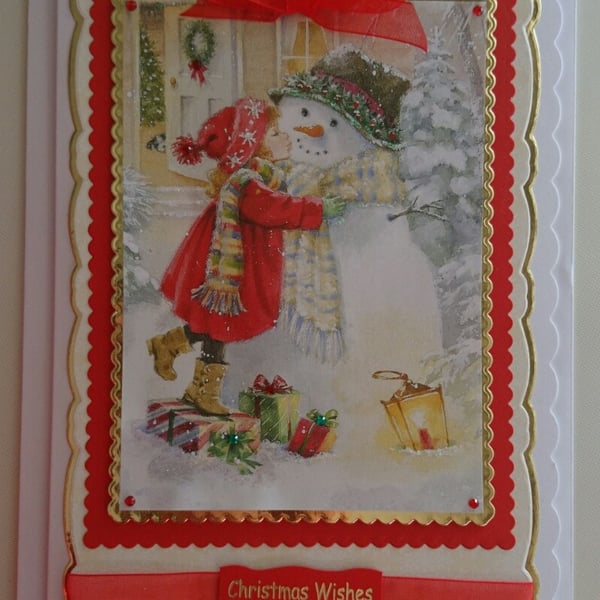 Handmade Christmas Card Snowman Hugs Kisses and Christmas Wishes!