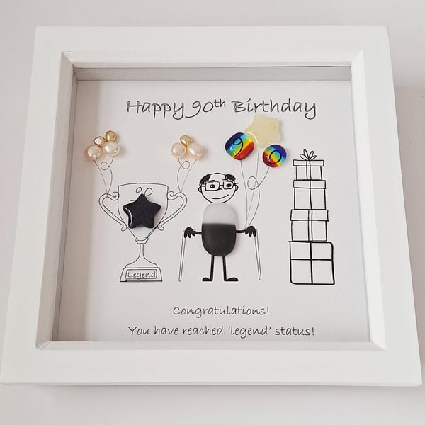 90th Birthday Sea Glass Art: Rainbow and Pearl Balloon Print