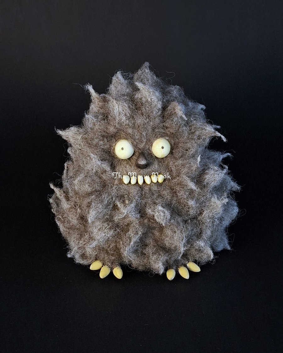Grey Scraggle Monster. Handmade Needle Felted Fibre Art by The Mossy Nook