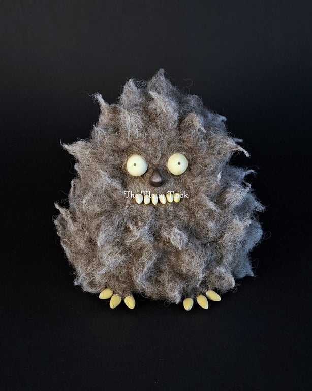 Grey Scraggle Monster. Handmade Needle Felted Fibre Art by The Mossy Nook