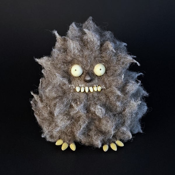 Grey Scraggle Monster. Handmade Needle Felted Fibre Art by The Mossy Nook