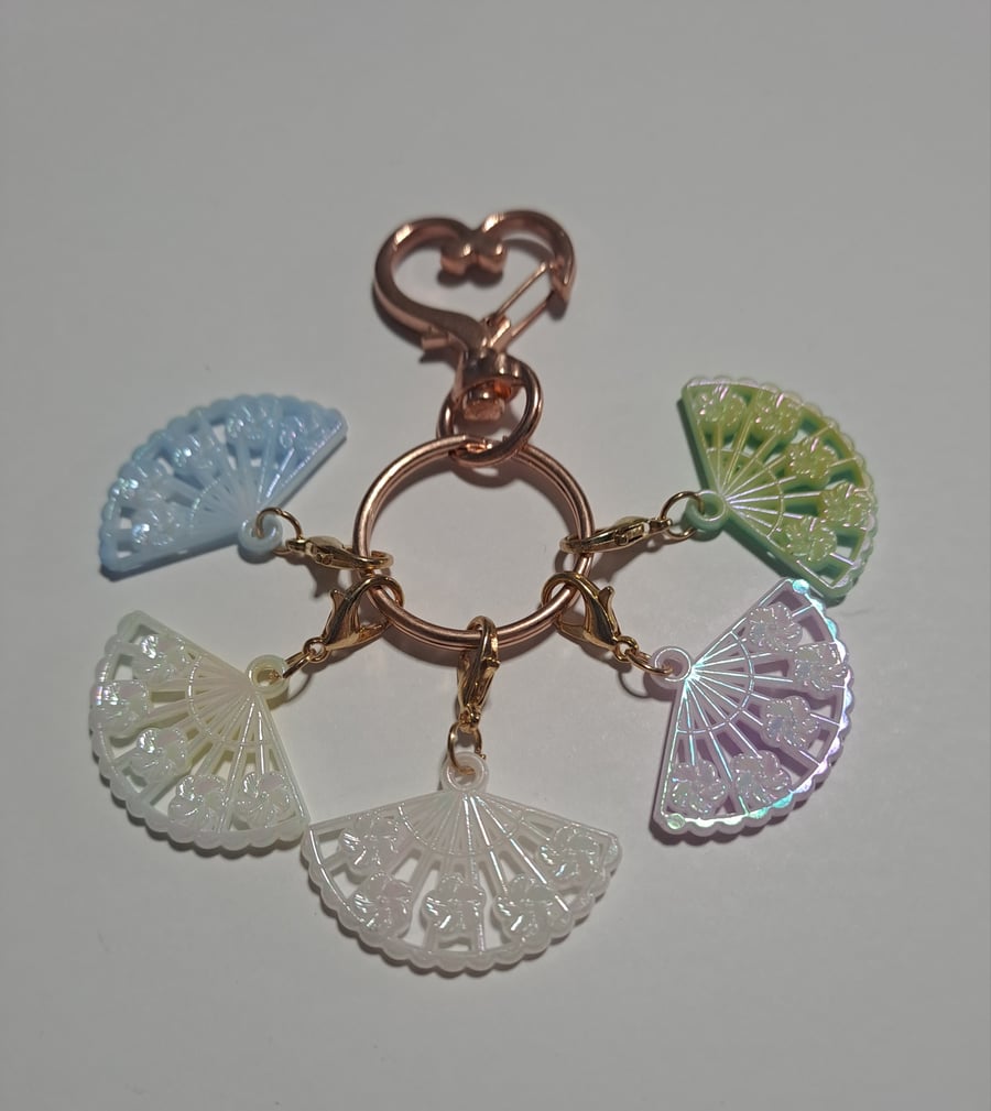 multicoloured fan keyring stitch marker set