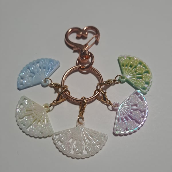 multicoloured fan keyring stitch marker set