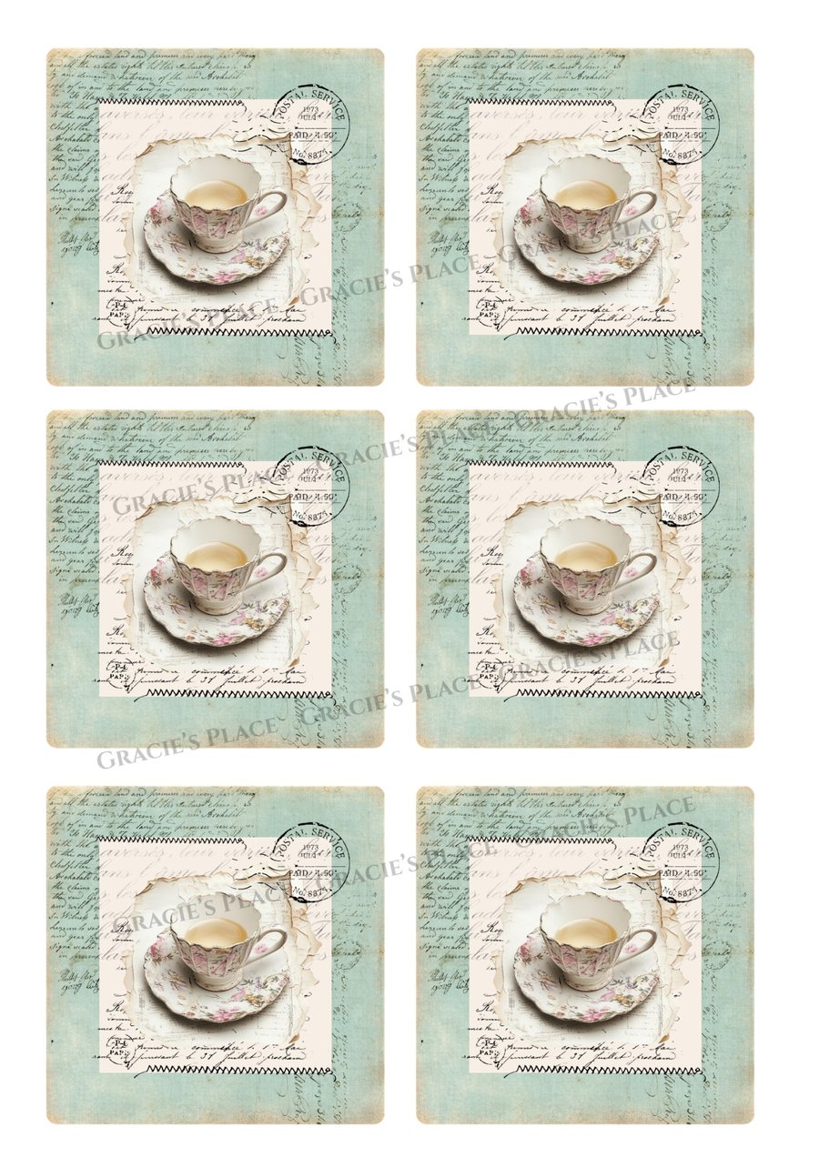 Vintage inspired teacups digital download ephemera 