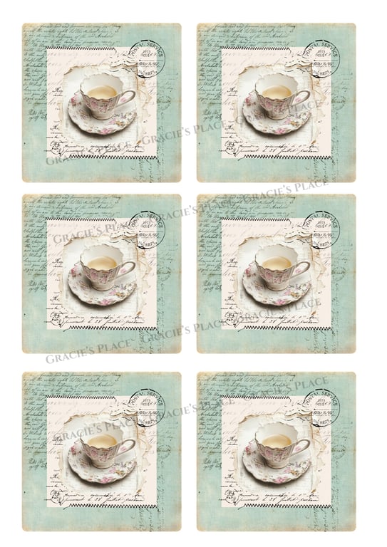 Vintage inspired teacups digital download ephemera 