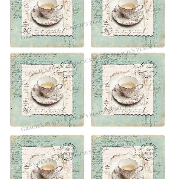 Vintage inspired teacups digital download ephemera 