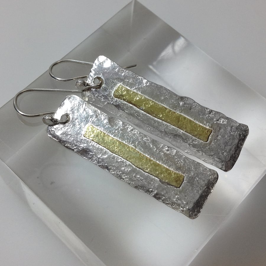 Silver and 18ct gold rectangular earrings