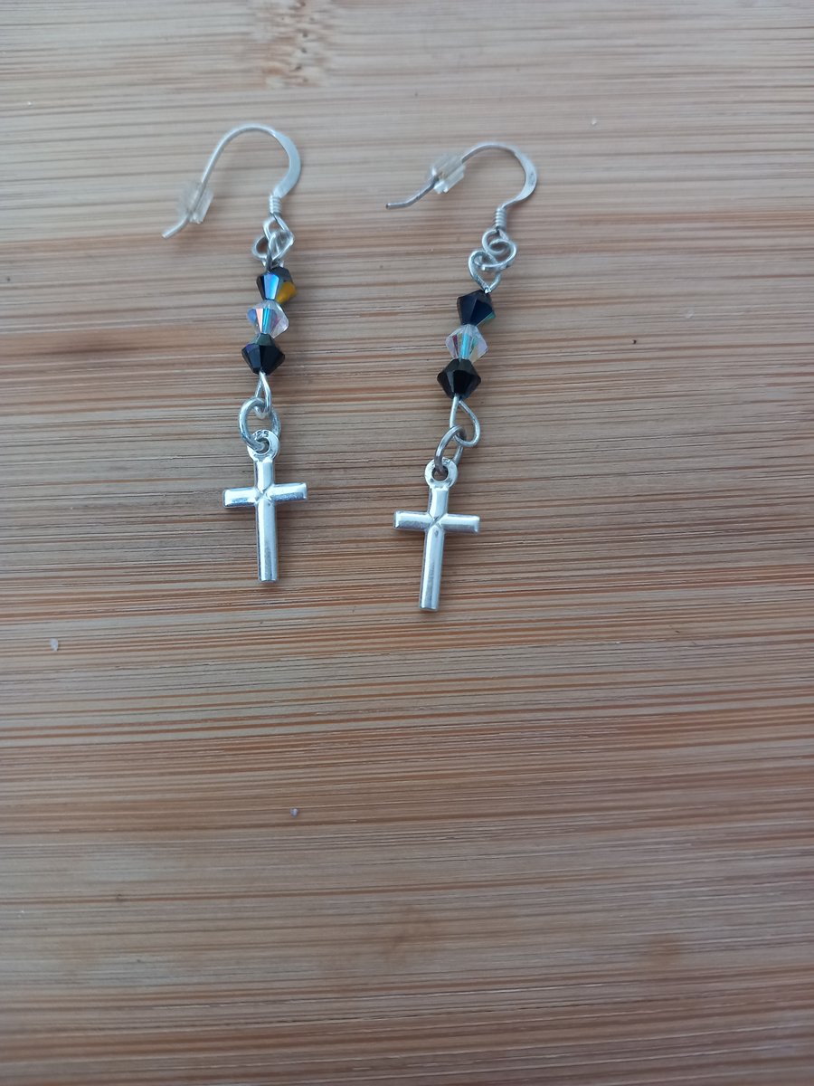 Sterling silver cross earrings for pierced ears, , communion,wedding