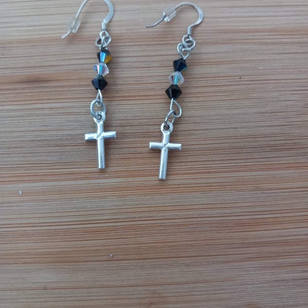 Sterling silver cross earrings for pierced ears, , communion,wedding