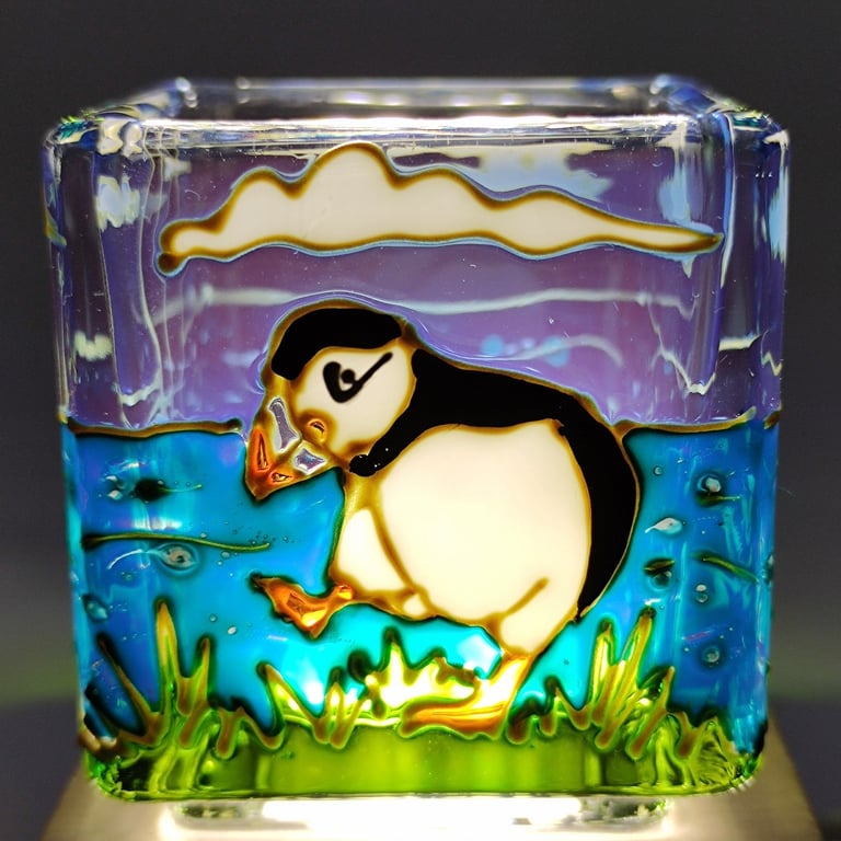 Hand painted glass candle holder