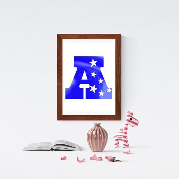 Nursery Children's Bedroom Foil Print - Letter with Stars