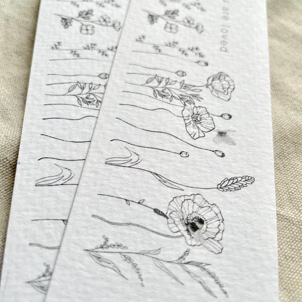 You are loved bookmark - simple flowers in black & white