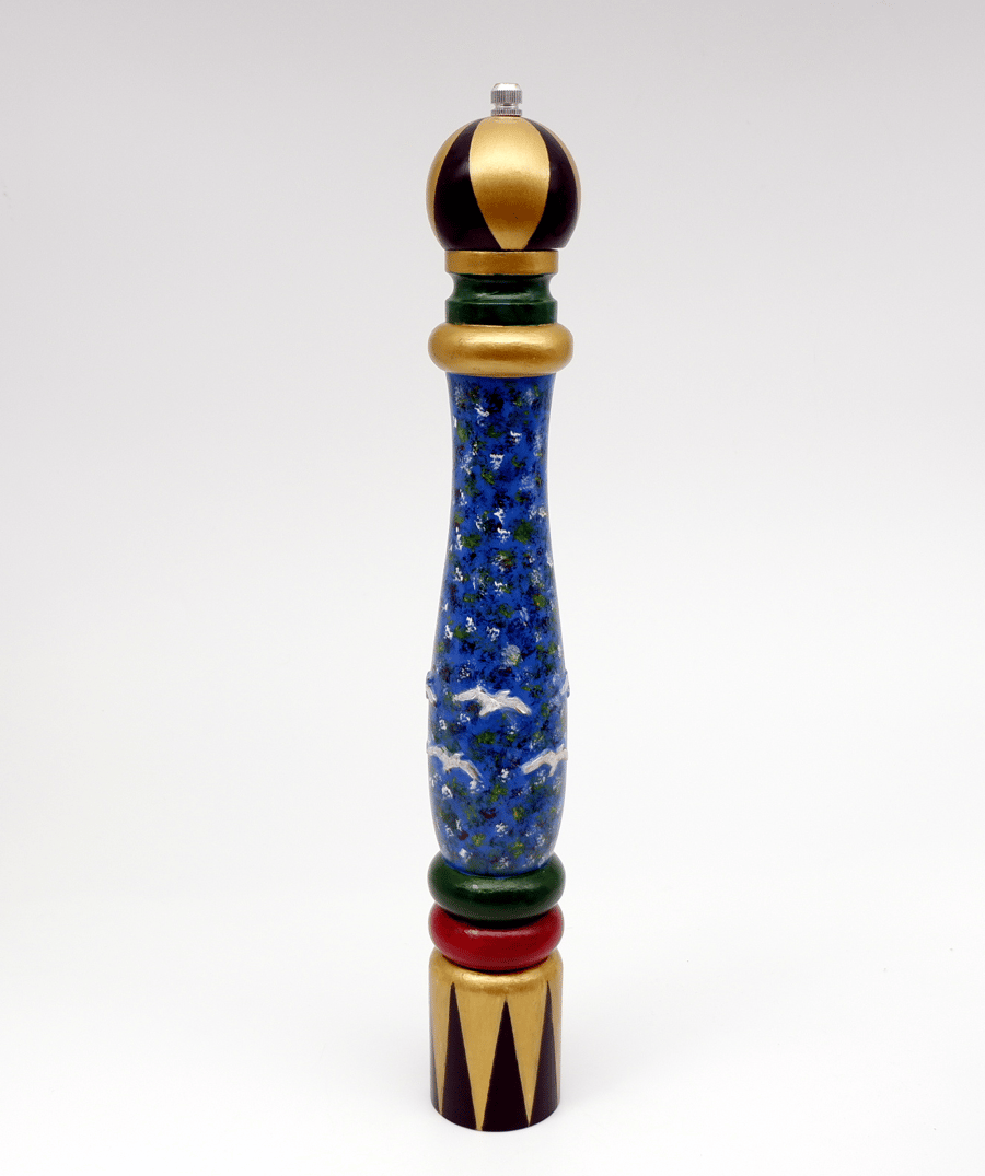 Pepper Grinder Hand Painted Handmade Solid Wood Mill with Ceramic Mechamism