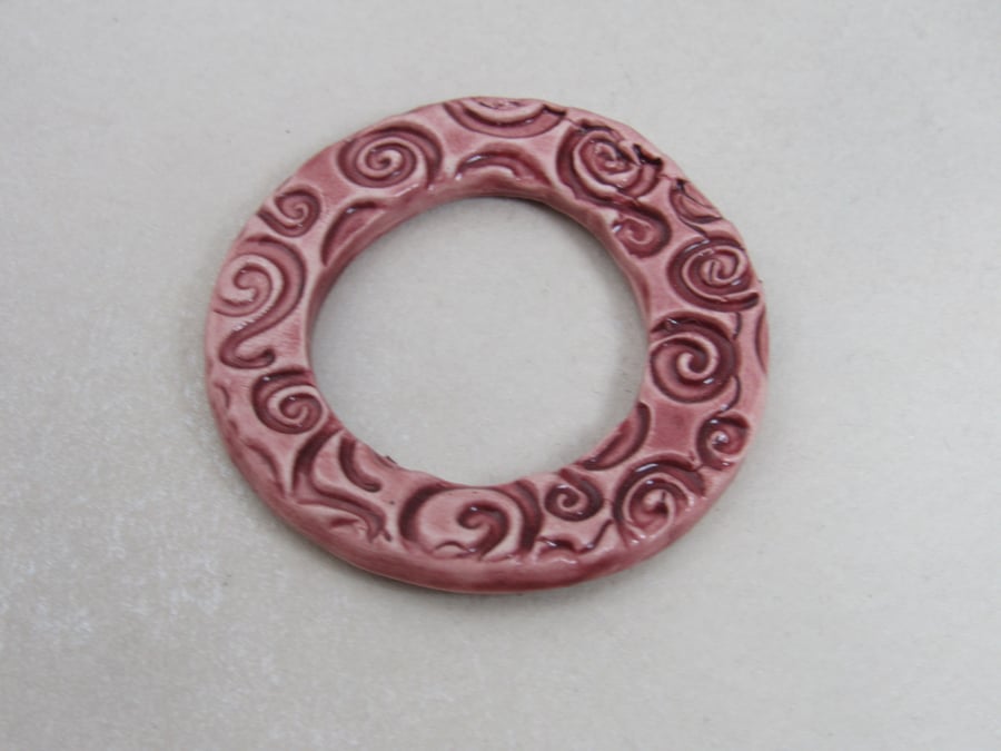 Rose Red Spiral Ceramic Pendant Loop Connector