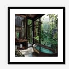 “Tranquility “ Ethereal Bathroom watercolour paint Art print, Framed and mounted