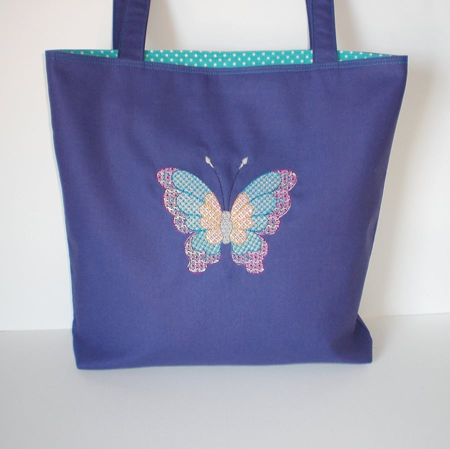 Embroidered Butterfly Tote Bag