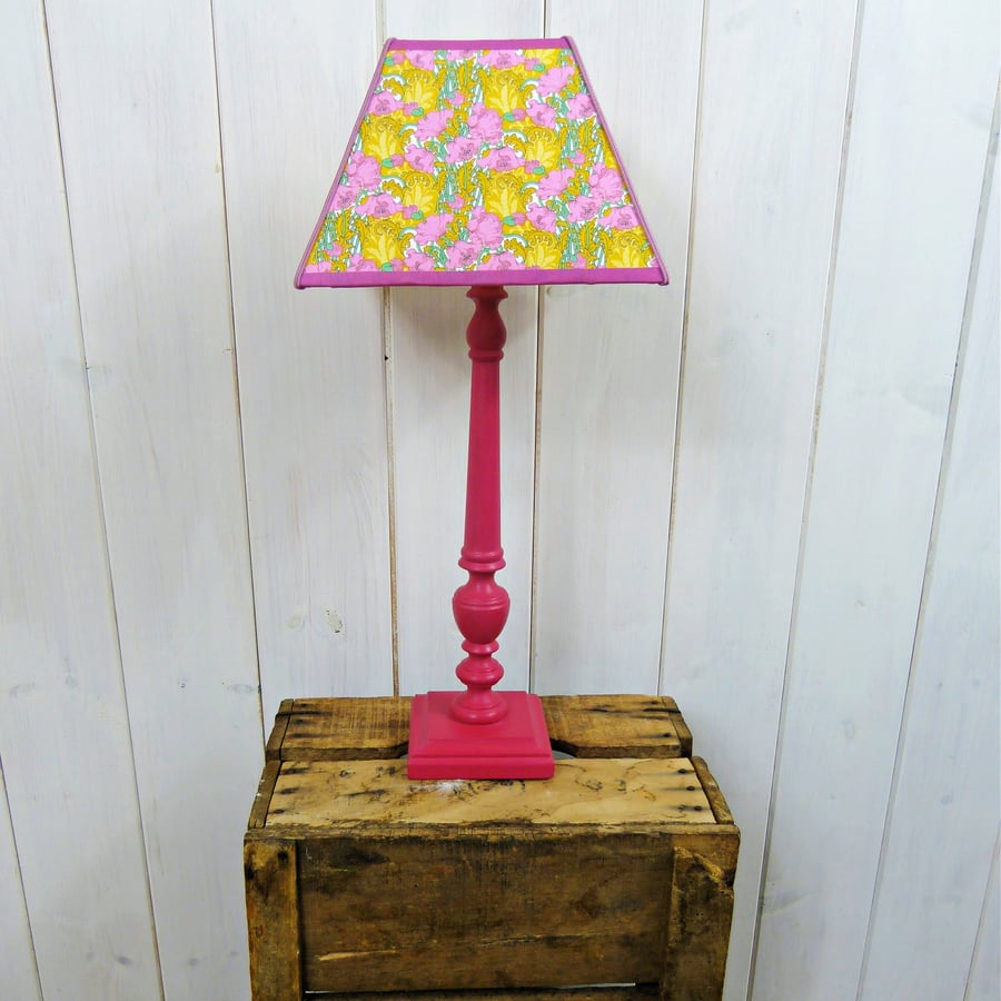 Liberty print fabric Empire shape floral lampshade in pink and yellow