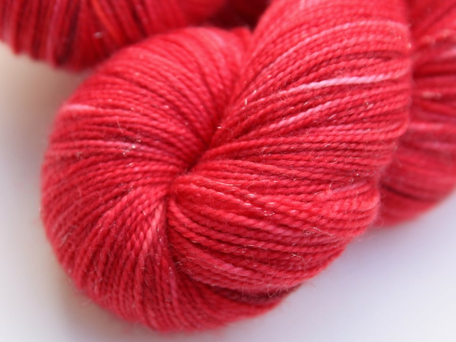 Strawberry Fair - Sparkly Superwash merino 4-ply yarn